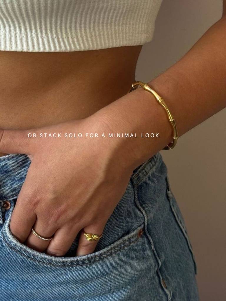 Bamboo Open Cuff Bracelet Â 18K Gold Plated | Anti-Tarnish Daily Wear : ATB712BOC