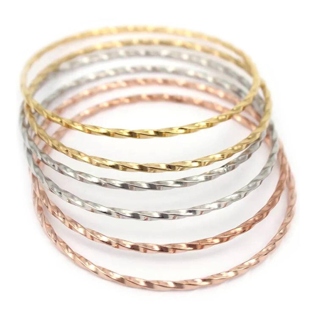 Silver Gold & Rose Gold Plated Metal Bangles Bracelet Fancy Gift For Women & Girls (2.6 Inch, 6 Pcs.) : PX8B72