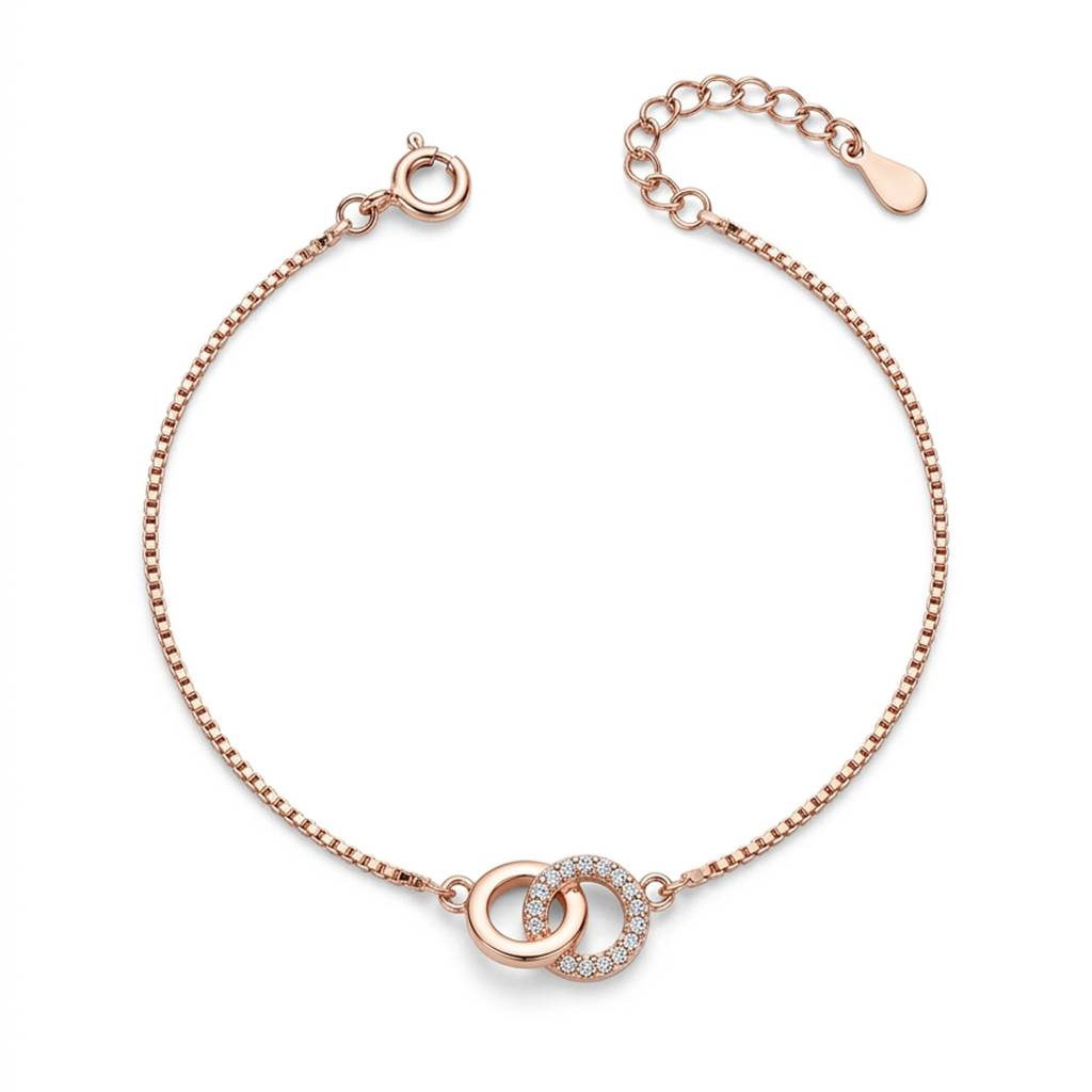 Rose Gold Plated Interlocking Circles Box Chain Bracelet : BR1143