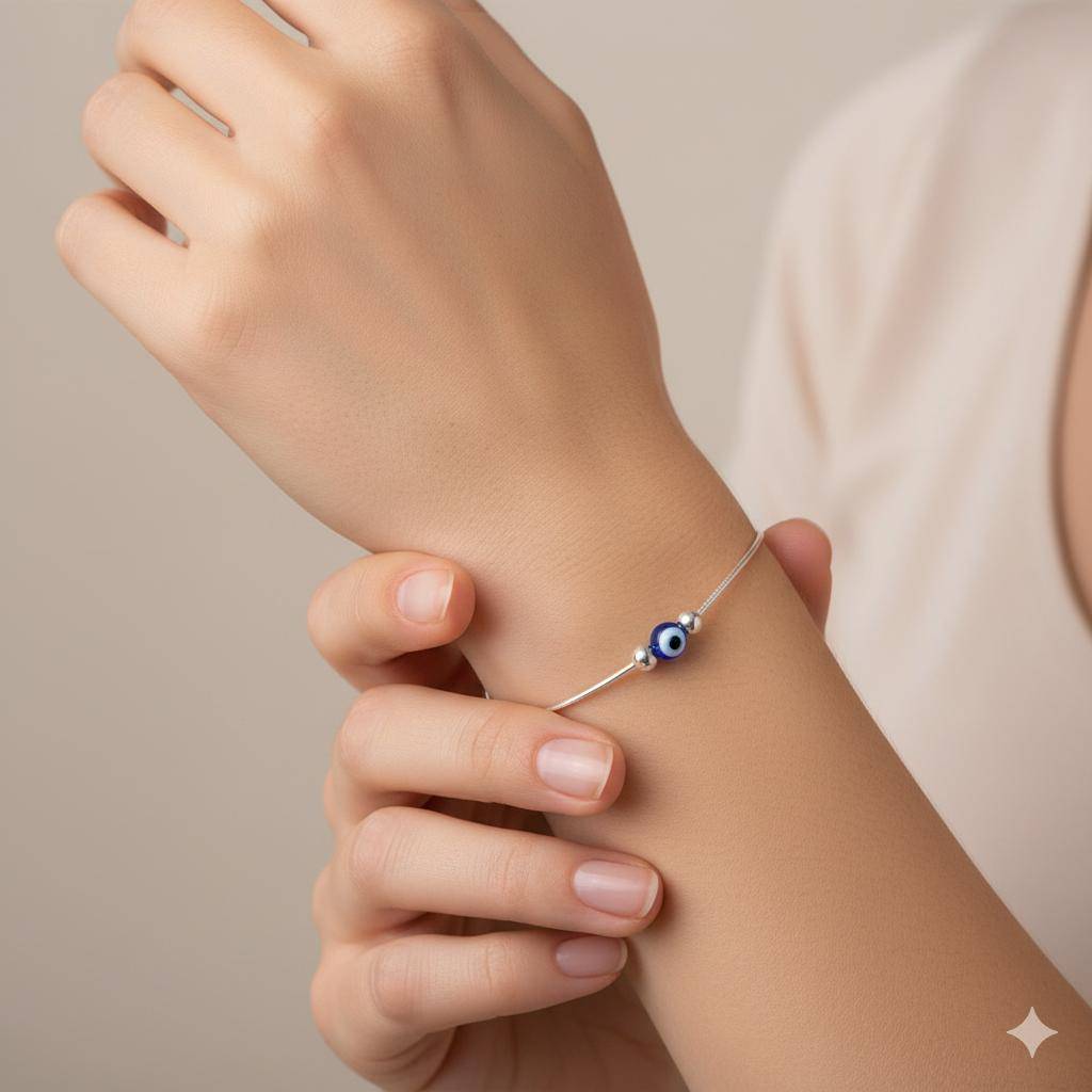 925 Pure Silver Evil Eye Bracelet : BR1094