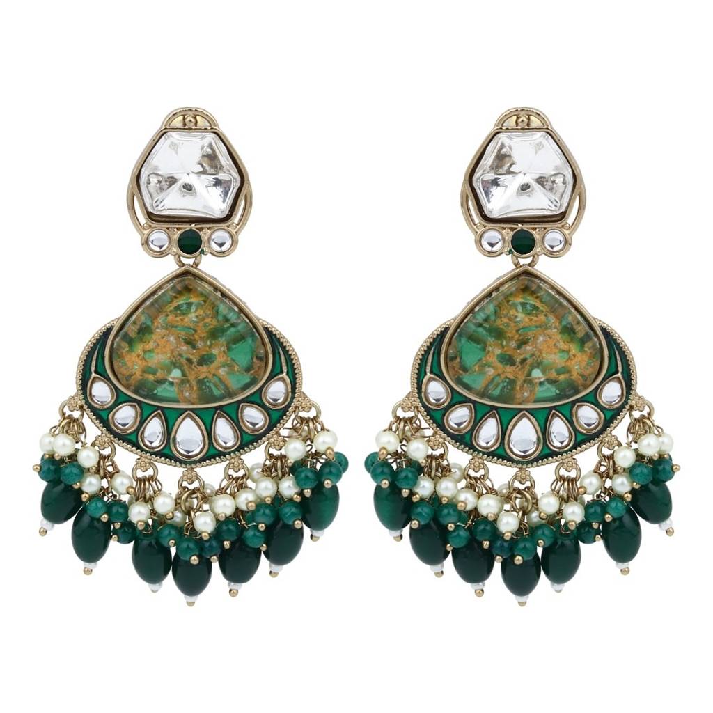 Gold Plated Two Tone Drop Earring : S24FAER405GRN