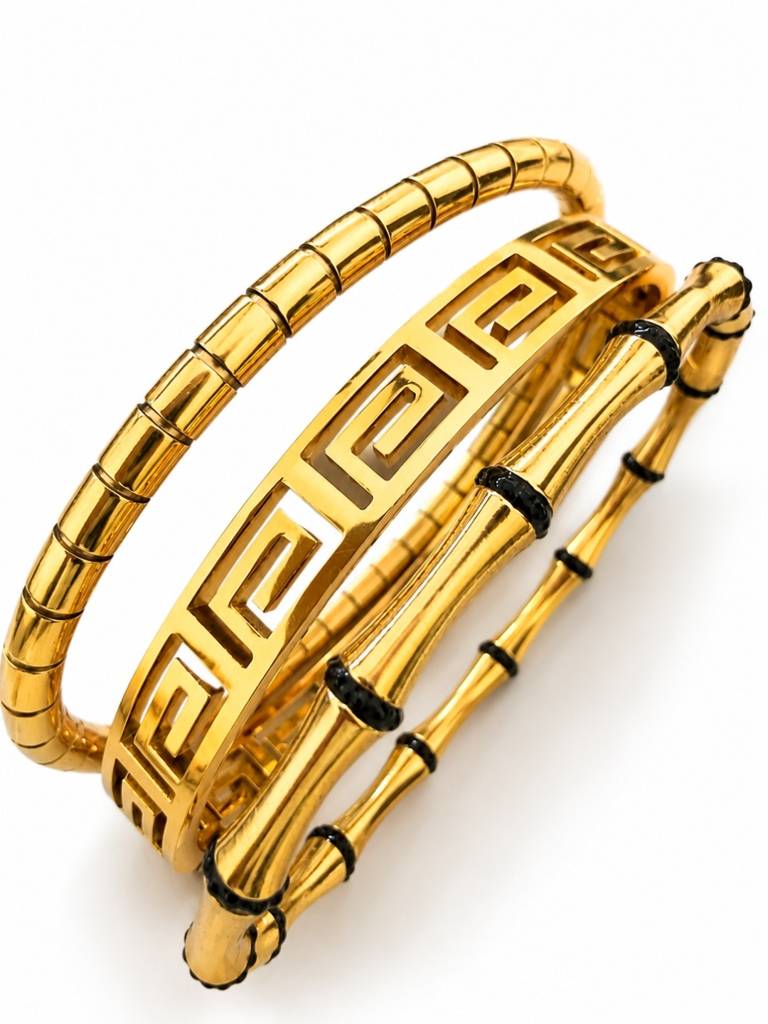 18K Gold Plated Stackable Bracelet Set – Set Of 3 : CBR013GPS