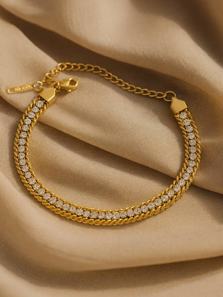 Solitaire Chain Design Bracelet Â 18K Gold Plated | Cz Tennis Bracelet : ATCB700SCDB