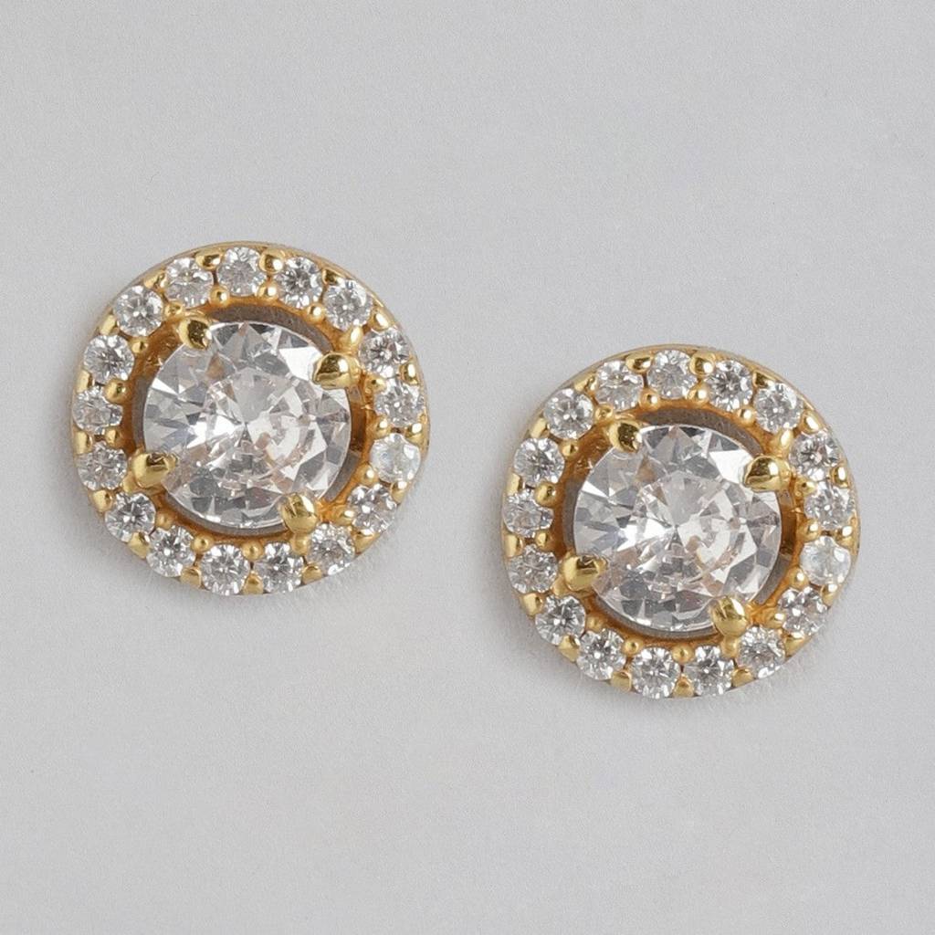 Classic Solitaire Golden Plated 925 Sterling Silver Jewellery Set : JS-70049-C