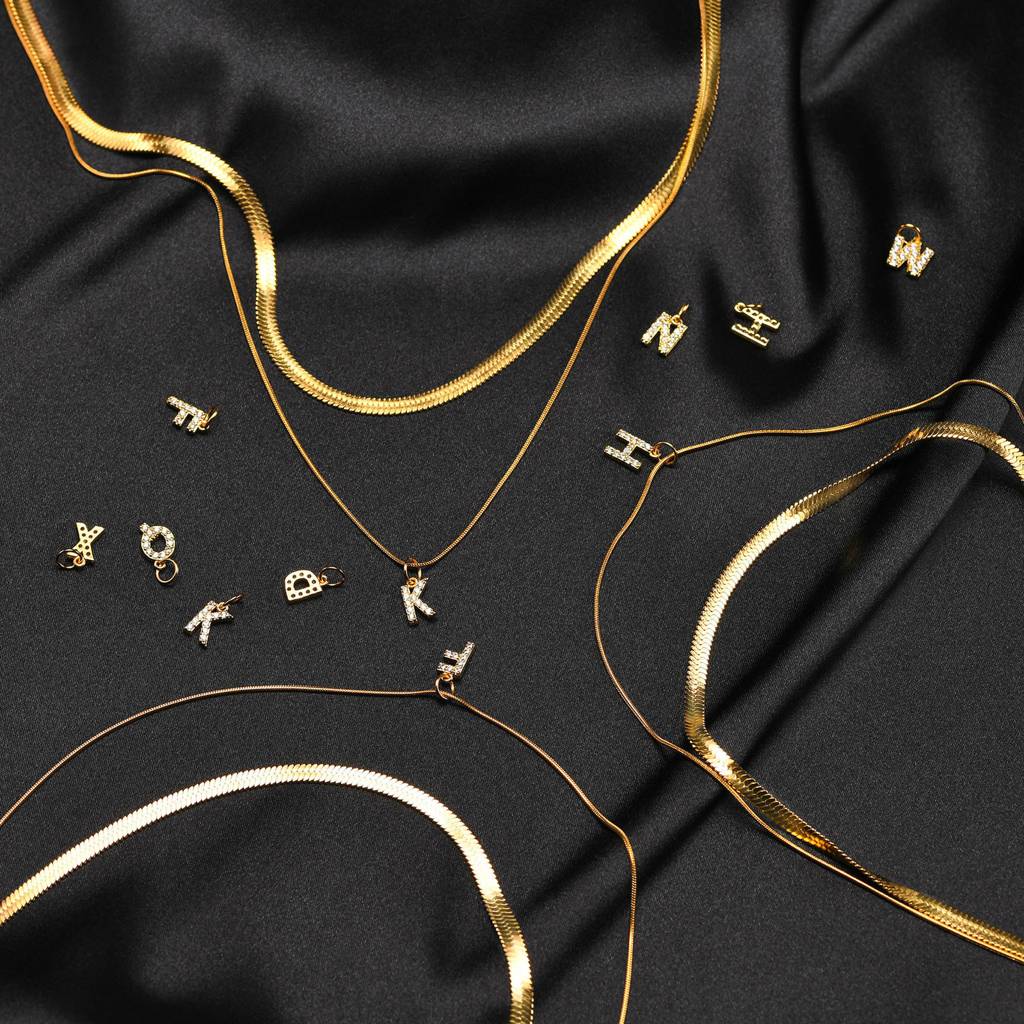 18K Gold Plated Anti-Tarnish Initial Letter Zircon Pendant Layered Necklace : ATO0624NK400GA