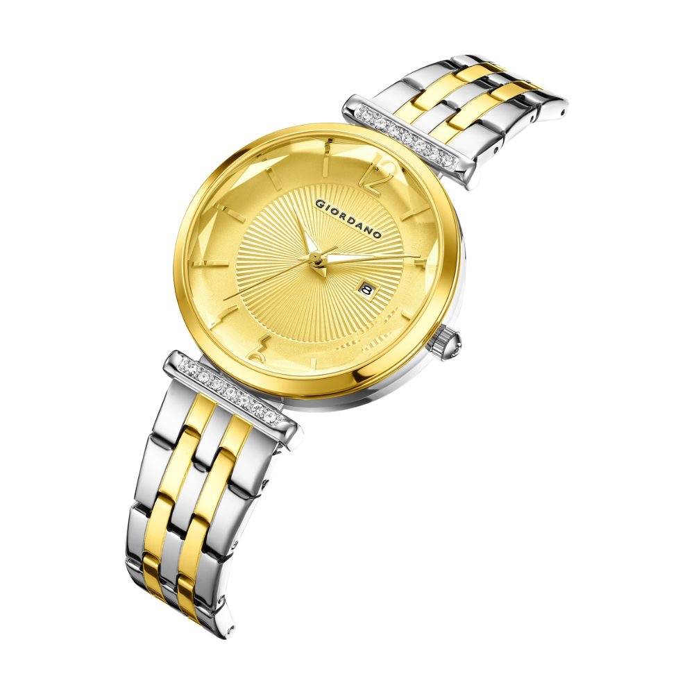 Giordano Exquisite Analog Watch For Women With Round Cut Glass Textured Dial, Stainless Steel Strap And Date Dis : GZ-60111-11