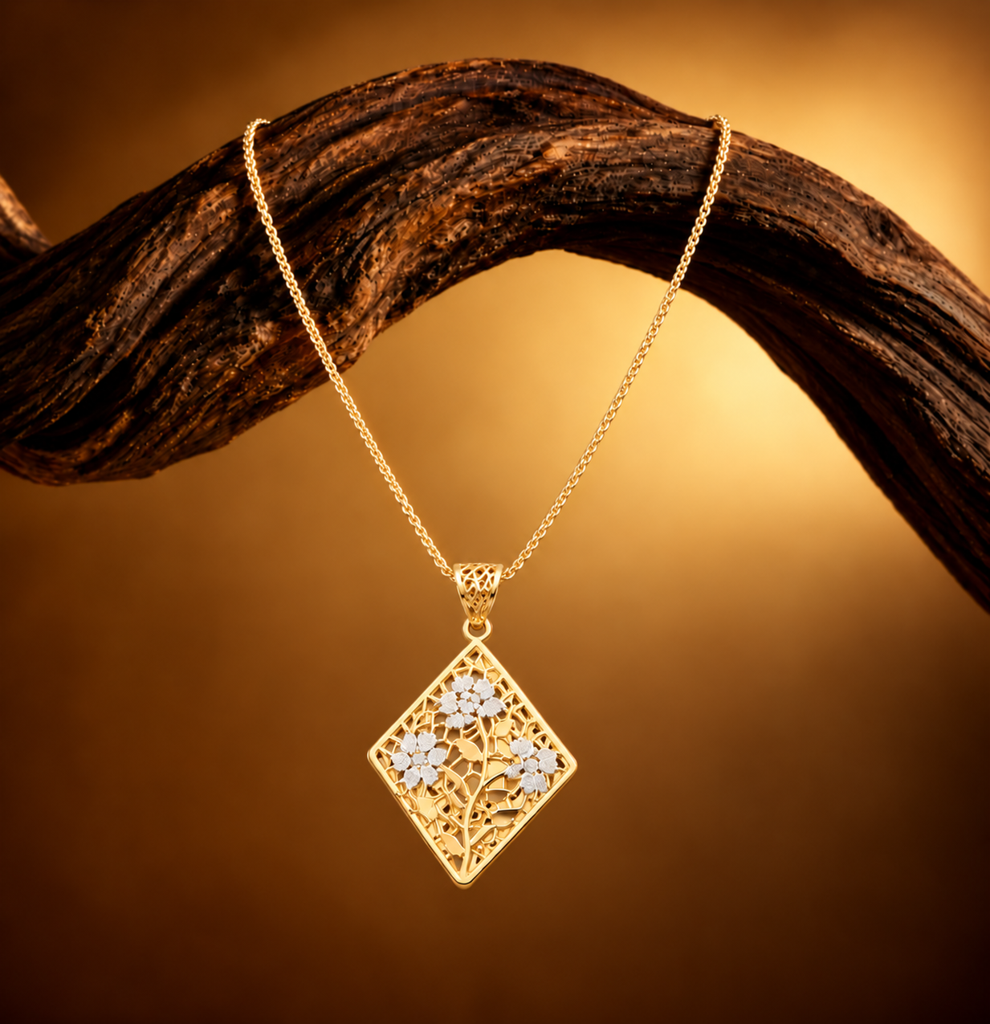 Golden Floral Diamond Necklace : TLC01