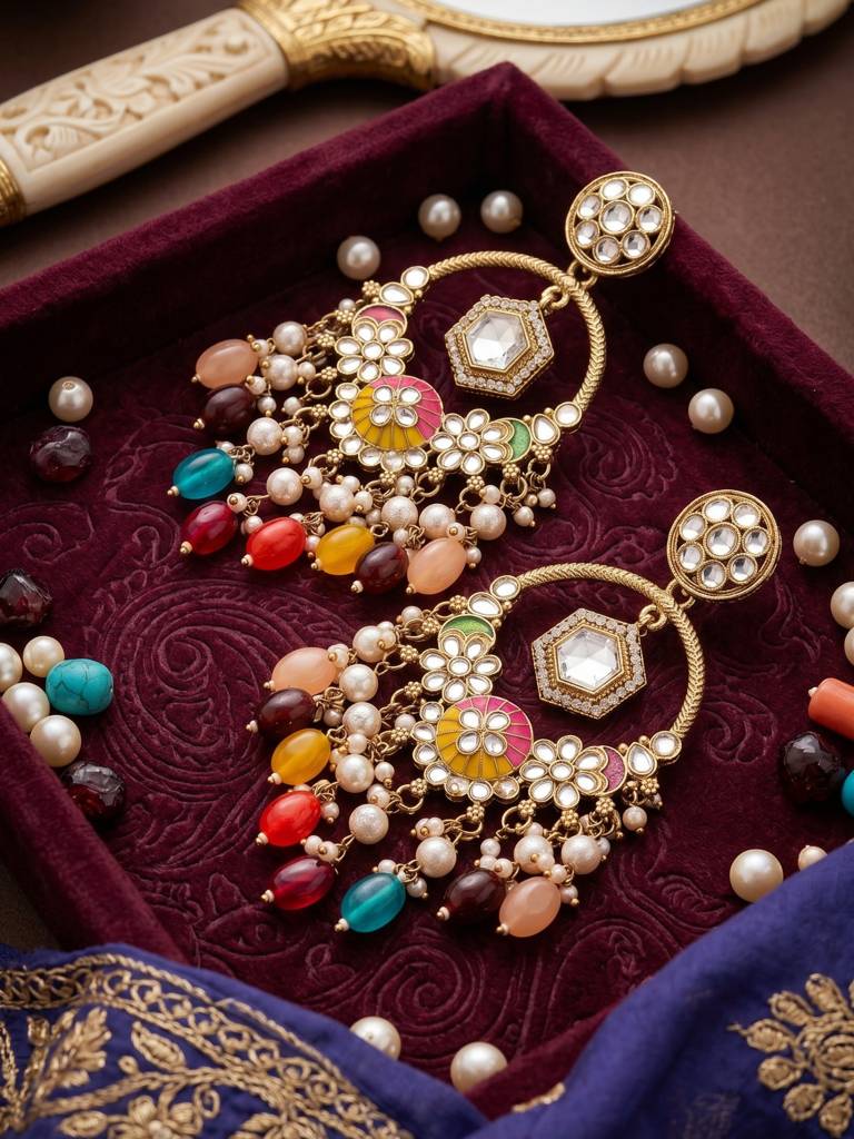 Ethnic Designer Dangle Drop Earrings : multikundan