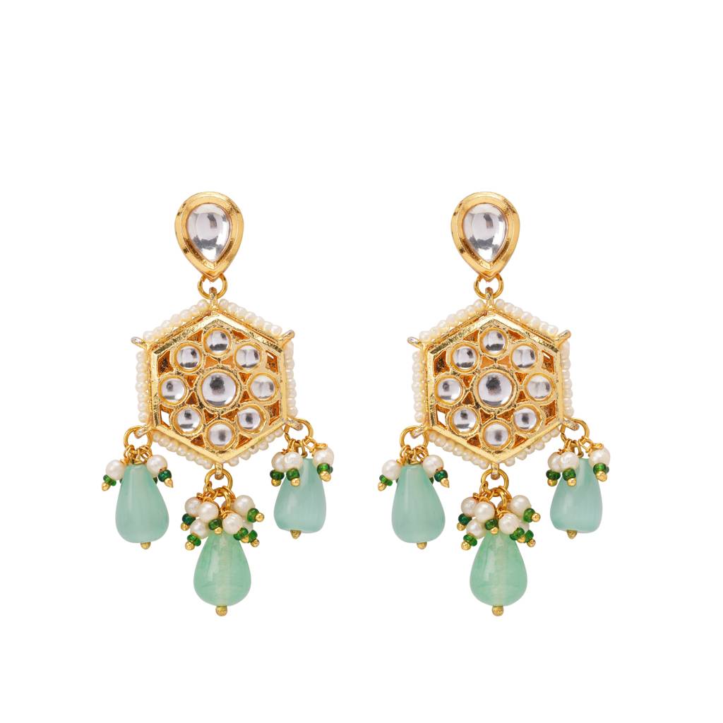 22Kt Gold-Plated Flower Drop Necklace- Green : PE25050