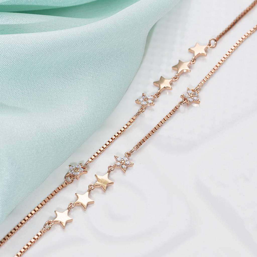 Enchanting Star 925 Sterling Silver Anklets : ANK-60035-PAIR