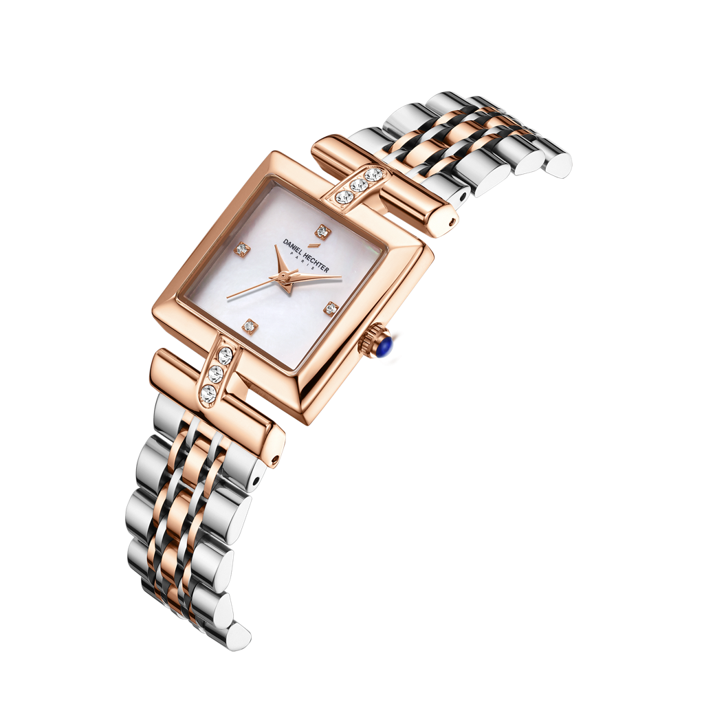 Daniel Hechter Paris Cambon Collection Luxury Watch For Women With Square Dial, Crystal Accents And Stainless Ste : DHW2008-22