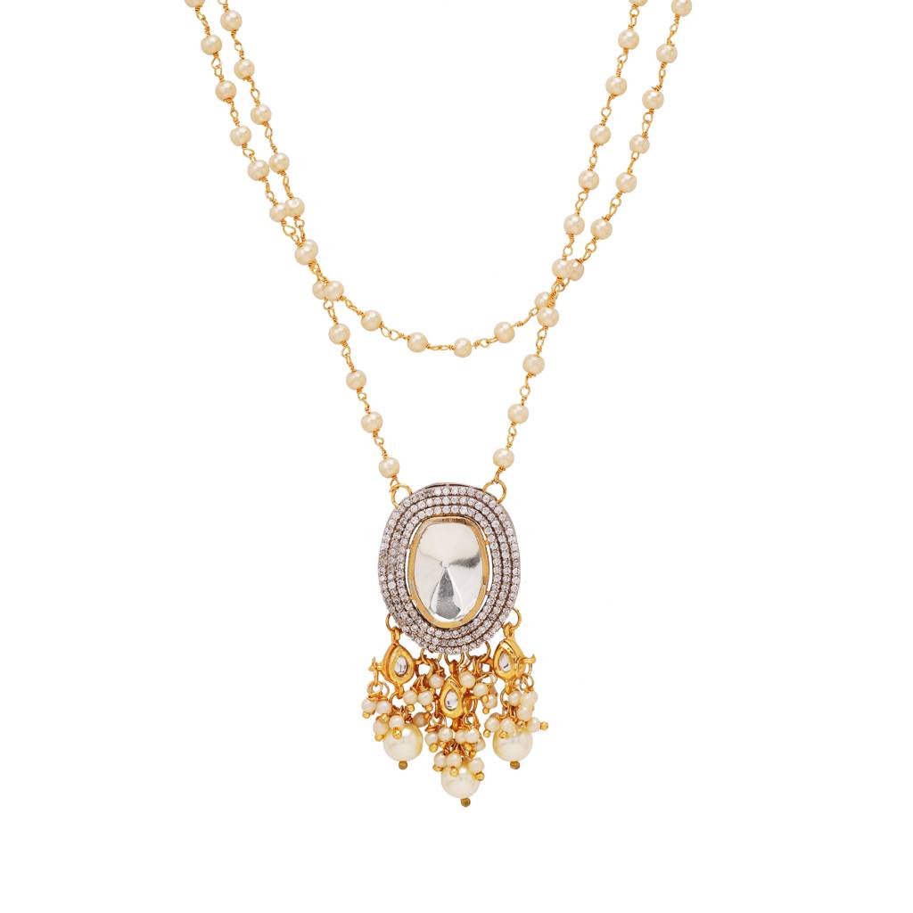 22Kt Gold-Plated Gleaming Polki Double String Necklace : PE25051