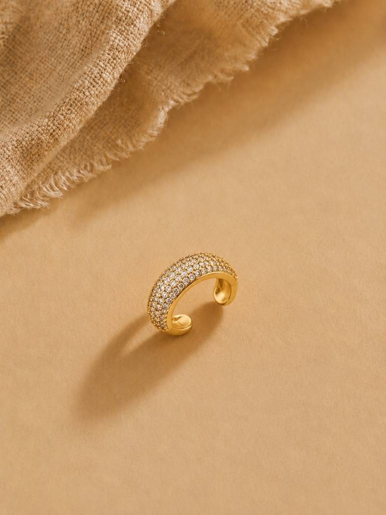 Nano Cz Gold Ear Cuff – Anti Tarnish No-Piercing Ear Clip : ATE890NSE