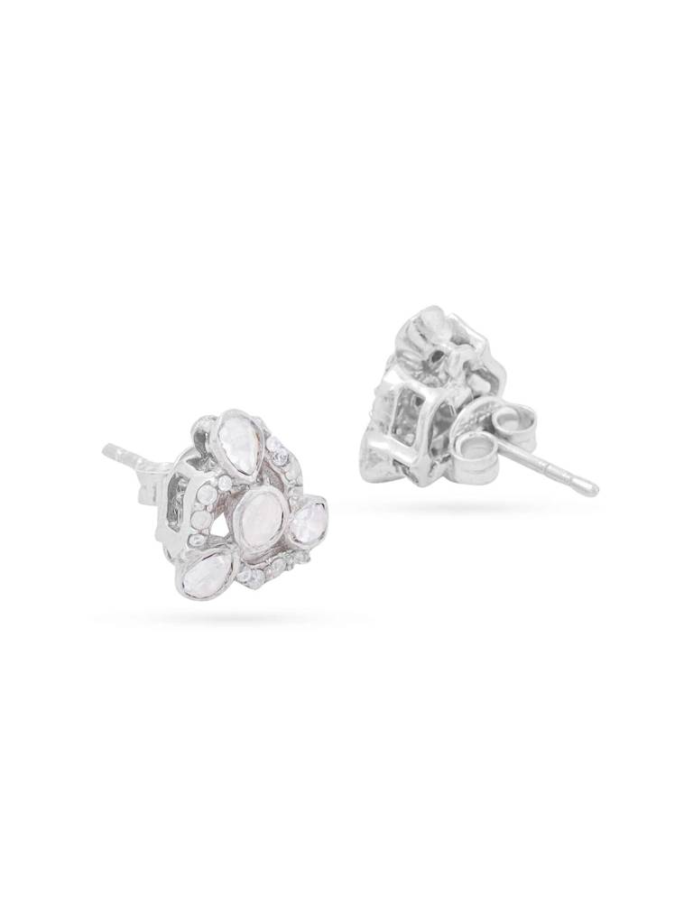 Kicky And Perky 925 Sterling Silver Studded Polki Moissanite Stud Earring For Women : SILDWE026