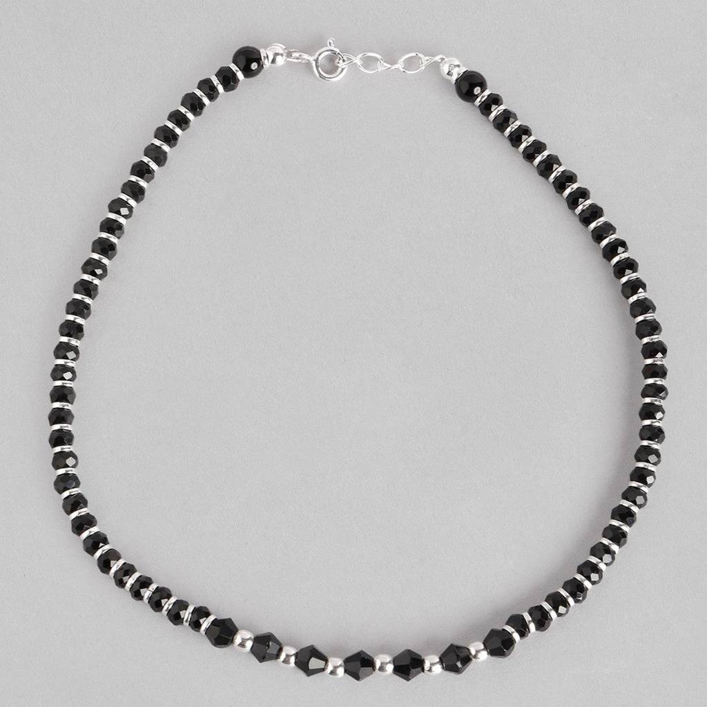 Black & White Beaded Stone 925 Sterling Silver Anklet : ANK-60085-PAIR
