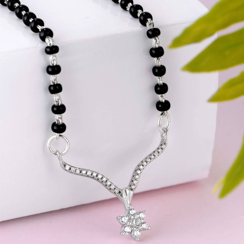 Floral 925 Silver Mangalsutra : MGS-10003-C