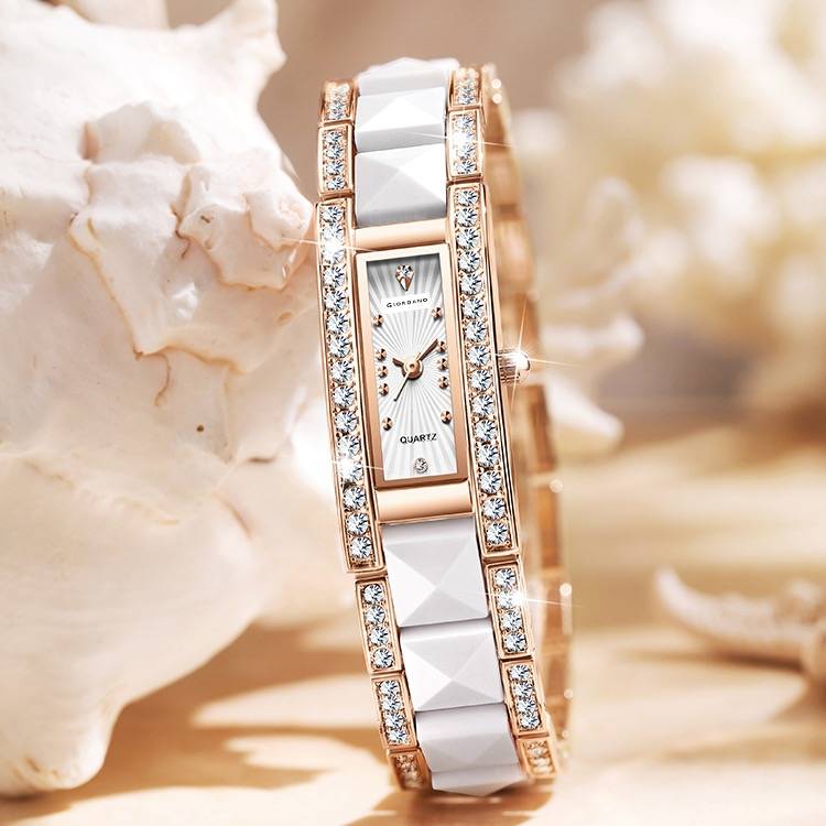 Giordano Luxury Crystal Studded Bracelet Watch For Women - Elegant Rectangular Dial, Quartz Movement And Stainle : GZ-60104-33