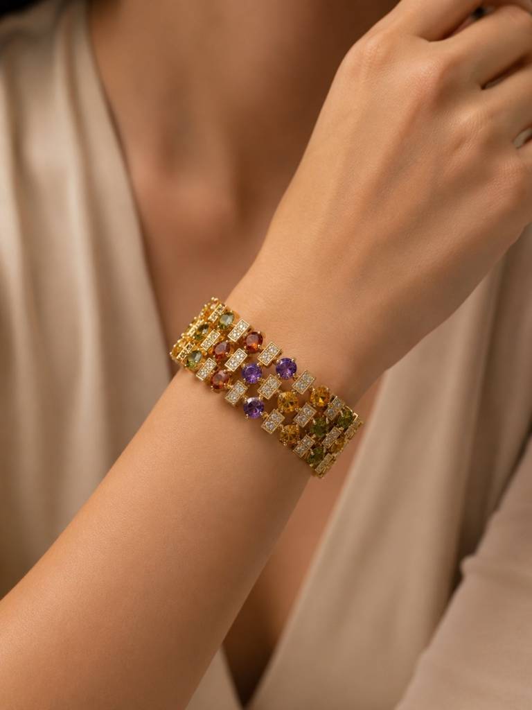 Jewel Tone Multi-Row Link Bracelet, 18K Rose Gold-Plated : S925B969MDSB
