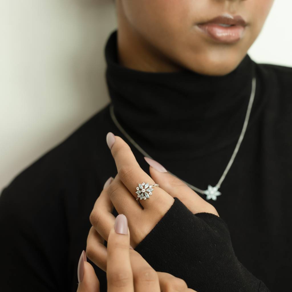 Frosted Flare Snowflake - Lab Diamond Fashion Ring : LLRG0107