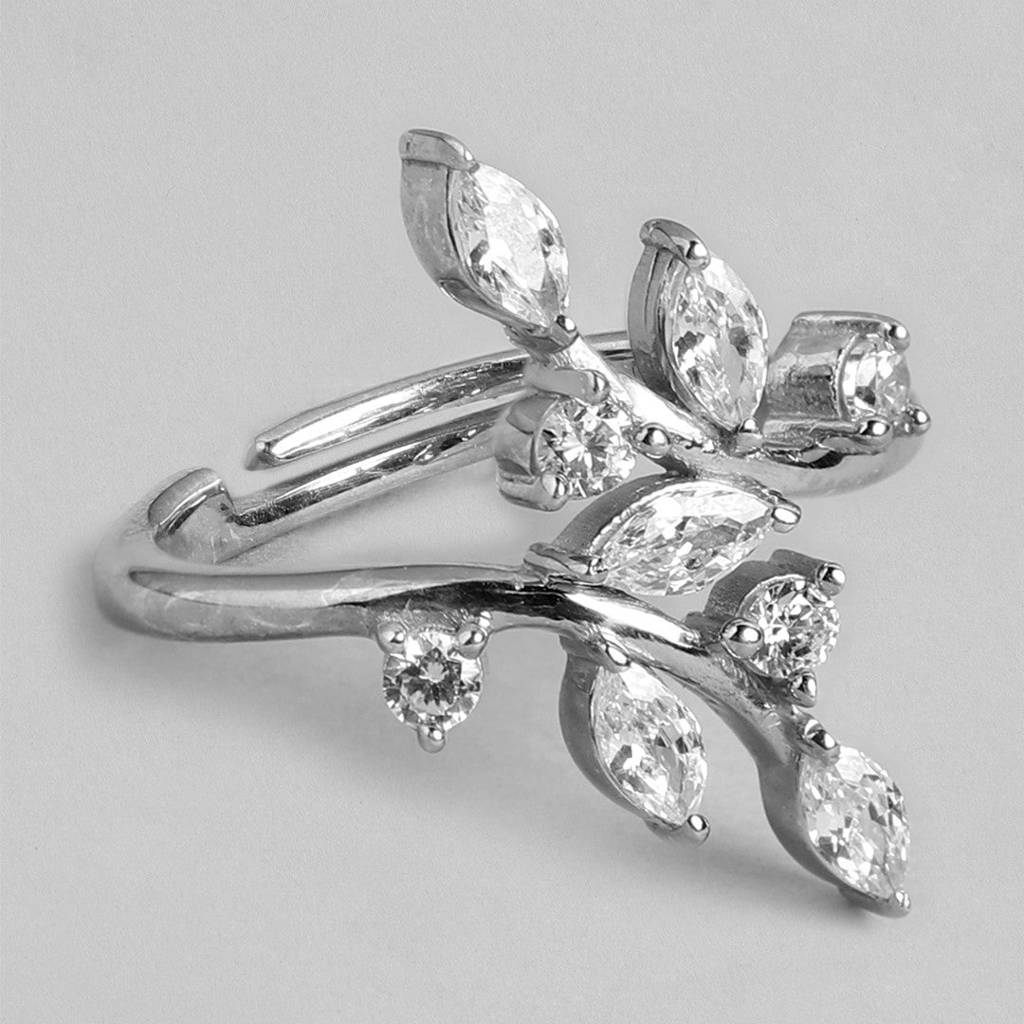 Shimmering Canopy: 925 Sterling Silver Leaf Design Ring For Her (Adjustable) : RNG-40239-R