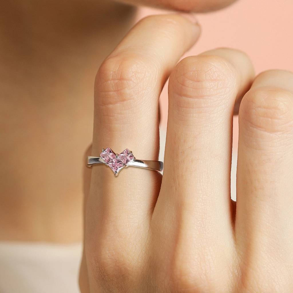 Dusty Pink Heart 925 Sterling Silver Ring For Women (Adjustable) : RNG-40128