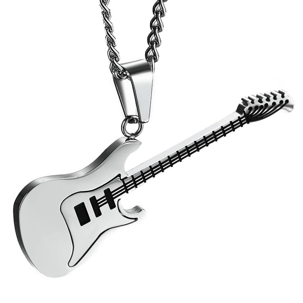 Stainless Steel Guitar Music Pendant Necklace For Men Boys : PX9P33