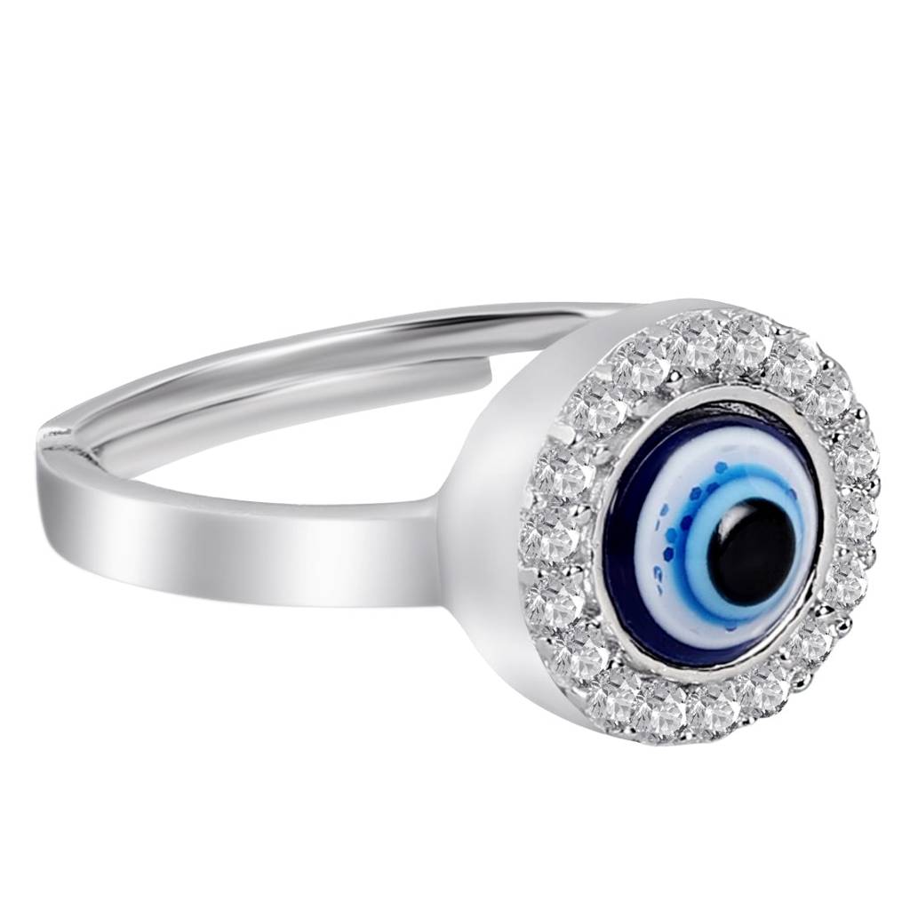 Mystic Ward Evil Eye Cz Rhodium Plated 925 Sterling Silver Ring (Adjustable) : RNG-40248-R