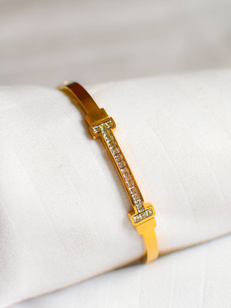 T-Bar Studded Gold Bracelet Â Elegant Minimalist Bangle For Everyday Luxe : ATB536TSGB