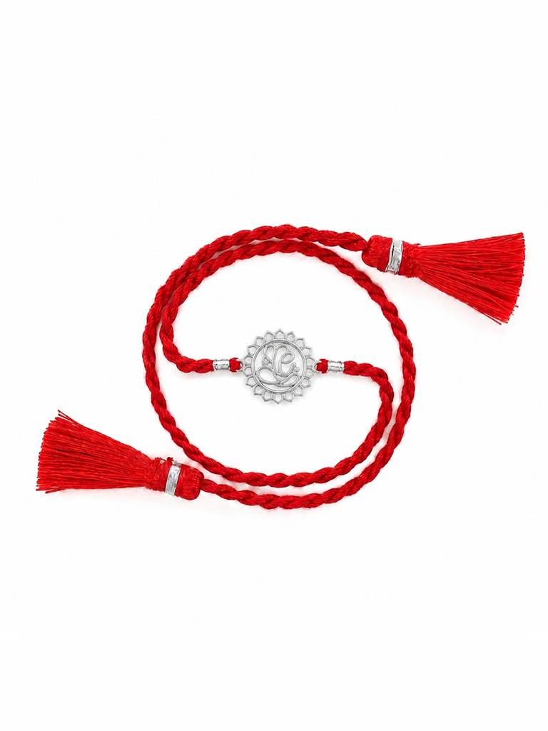 925 Sterling Silver Ganesha Thread Rakhi For Brother : RKH-10107-S