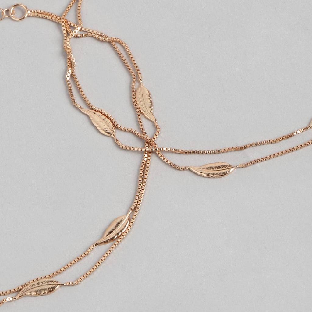 Graceful Foliage Rose Gold-Plated 925 Sterling Silver Leaf Anklet : ANK-60252-PAIR-RG