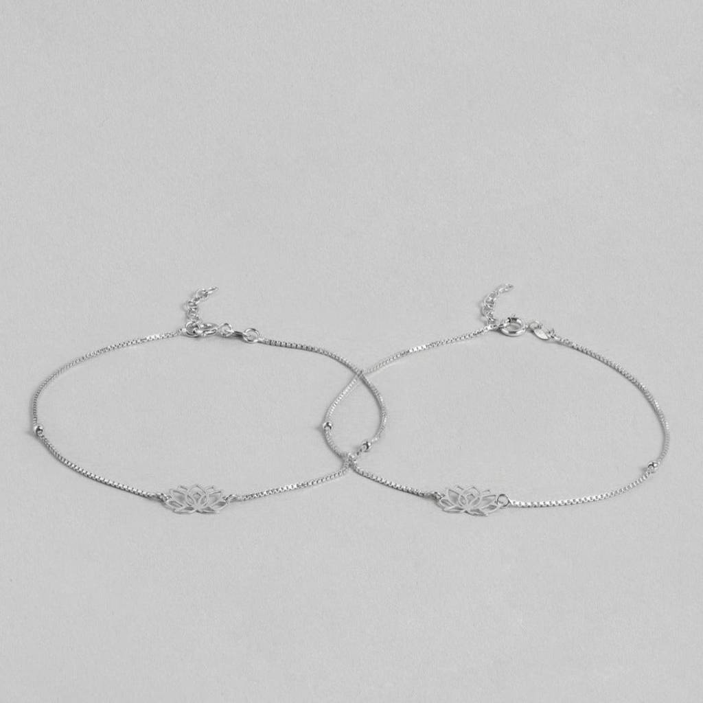 Lotus 925 Sterling Silver Anklets : ANK-60142-PAIR