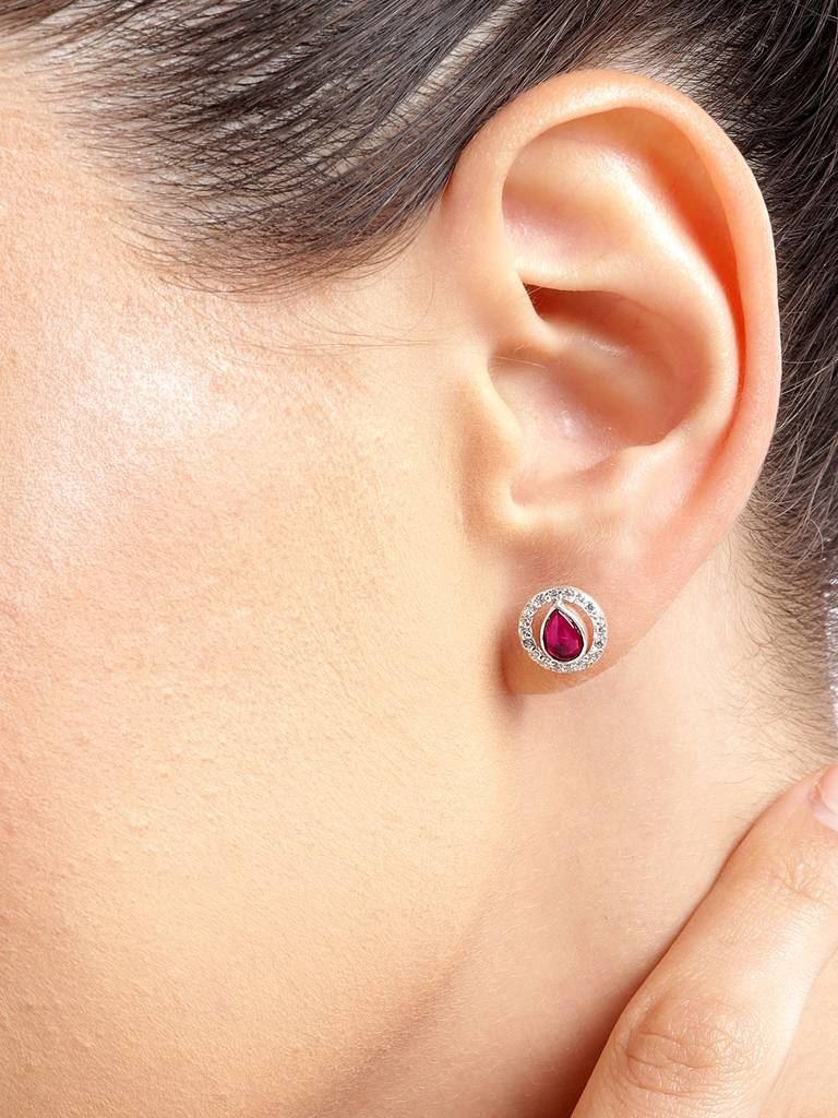 92.5 Silver Girdle Red Kundan Stud Earrings : 92.5 Silver Girdle Red Kundan Stud Earrings : 92.5 Silver Girdle Red Kunda