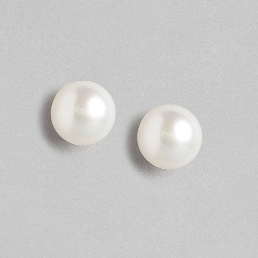 Delicate Dot Pearl 925 Silver Earrings (8Mm Pearl) : EAR-20108