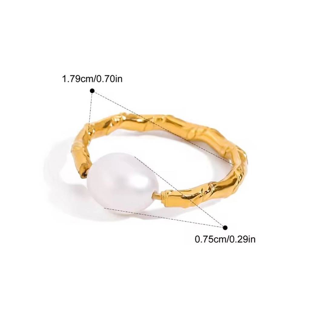 Gold-Toned Twist Pearl Minimal Ring - Modern Everyday Wear, Waterproof Gold : 1009091
