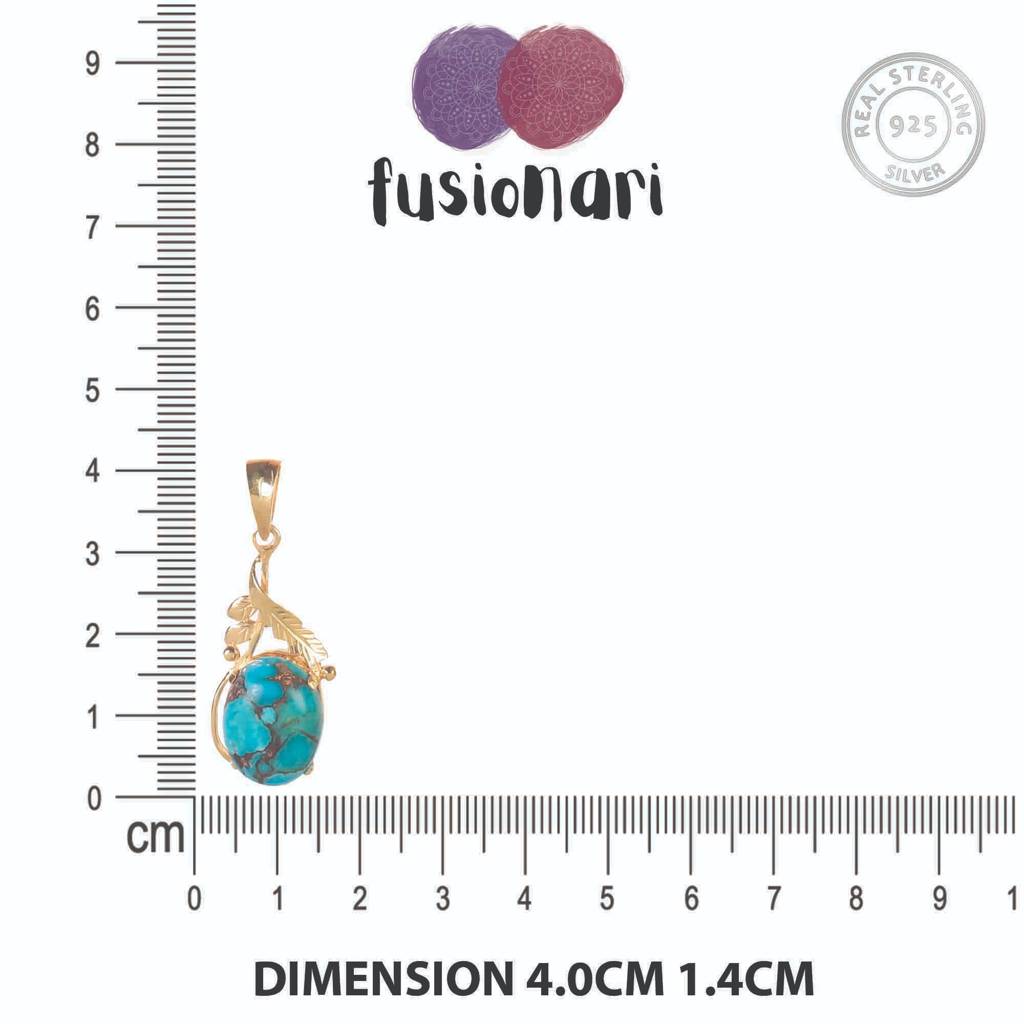 925 Sterling Silver Turquoise Pendant With 18In Chain For Women, Handcrafted Gemstone Jewelry : FU-0490-C
