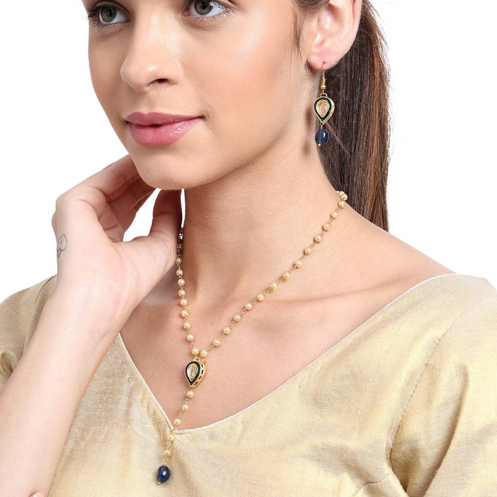 22Kt Gold-Plated Enamel Kundan Pearl Chain Set : PE10016