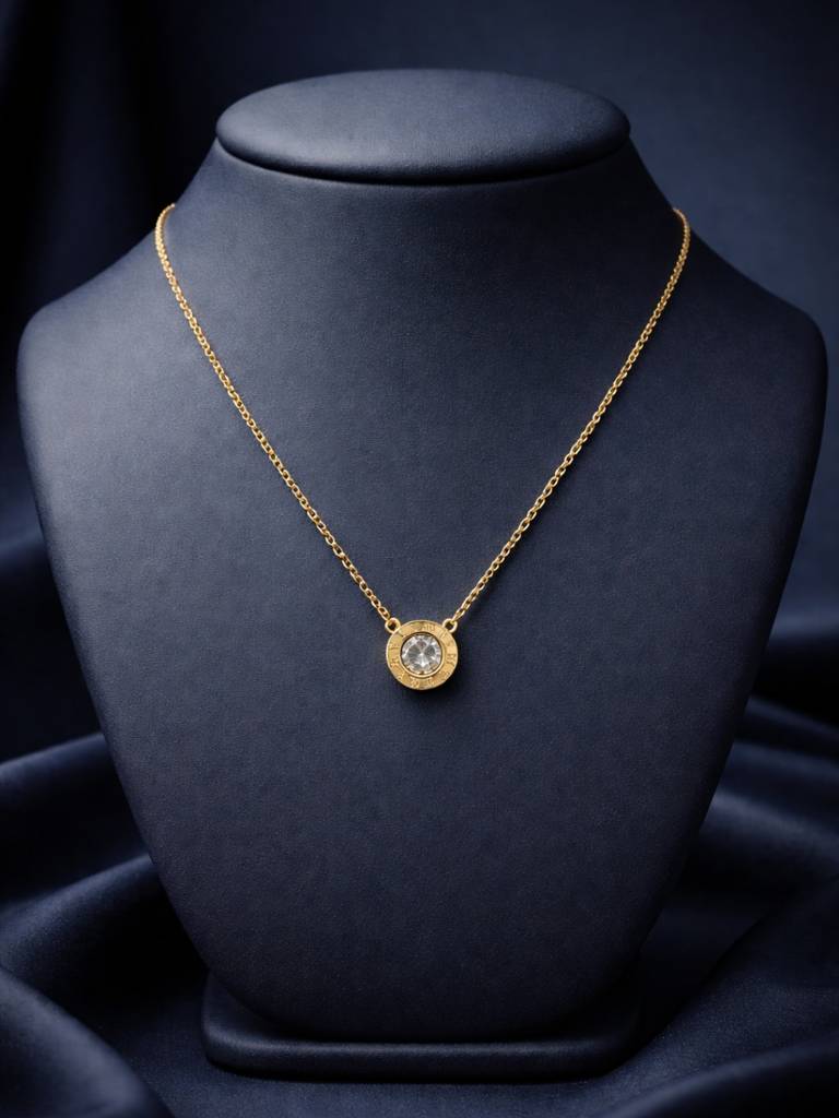 Roman Studded Gold Chain Necklace | 18K Gold Plated Ad Pendant : ATC740RSC