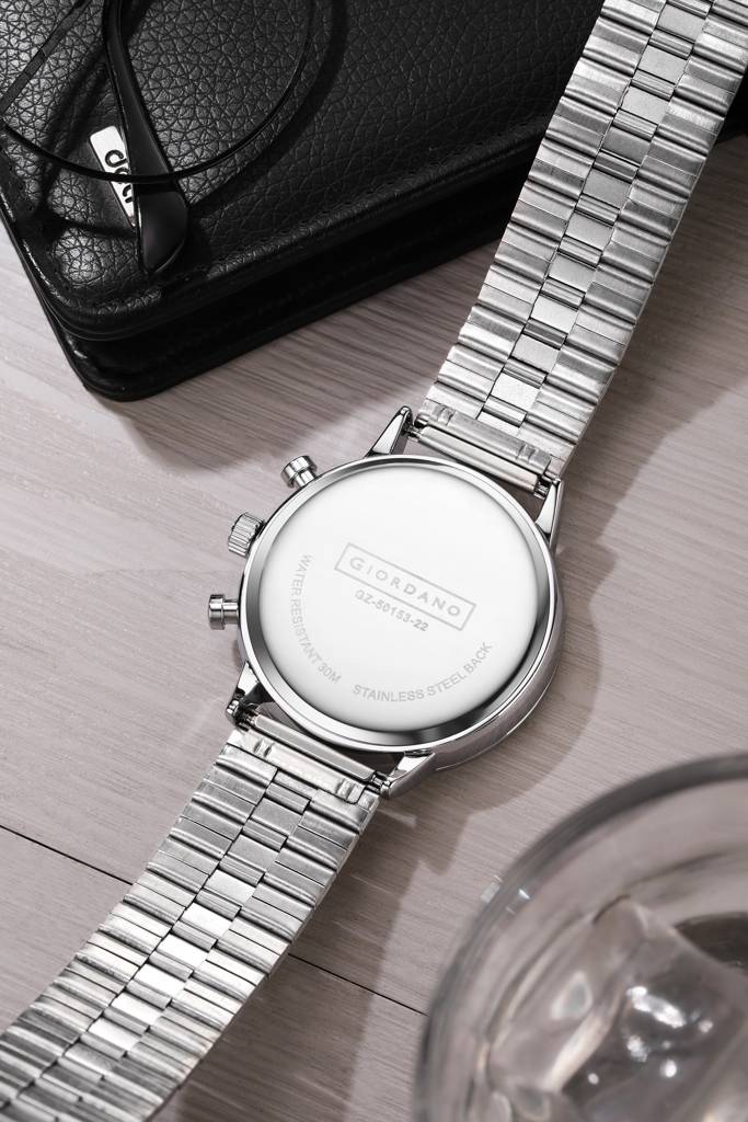 Giordano Analog Chronograph Watch For Men - Stainless Steel Case & Strap| Modern Casual & Formal Wristwatch With : GZ-50153-22