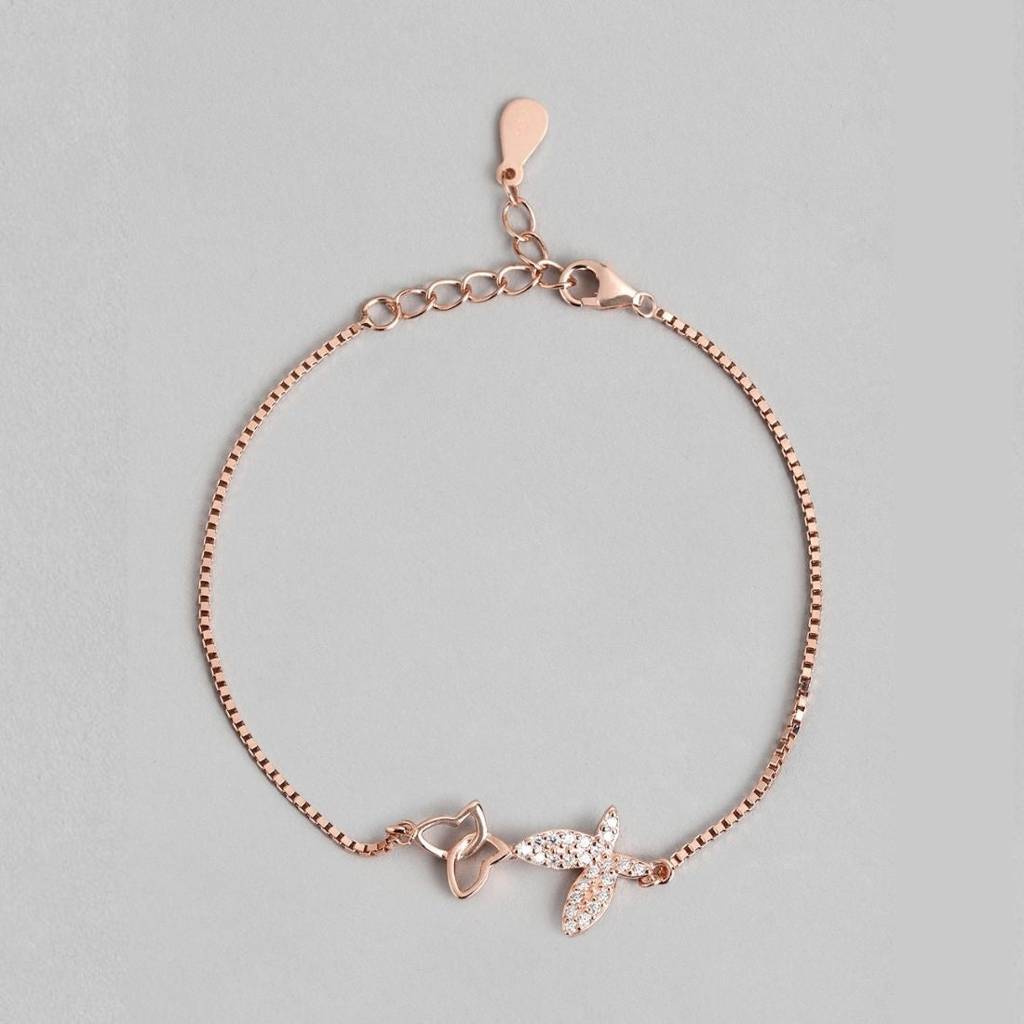 Butterfly Cubic Zirconia Rose Gold Plated 925 Sterling Silver Bracelet : BR-80299-RG