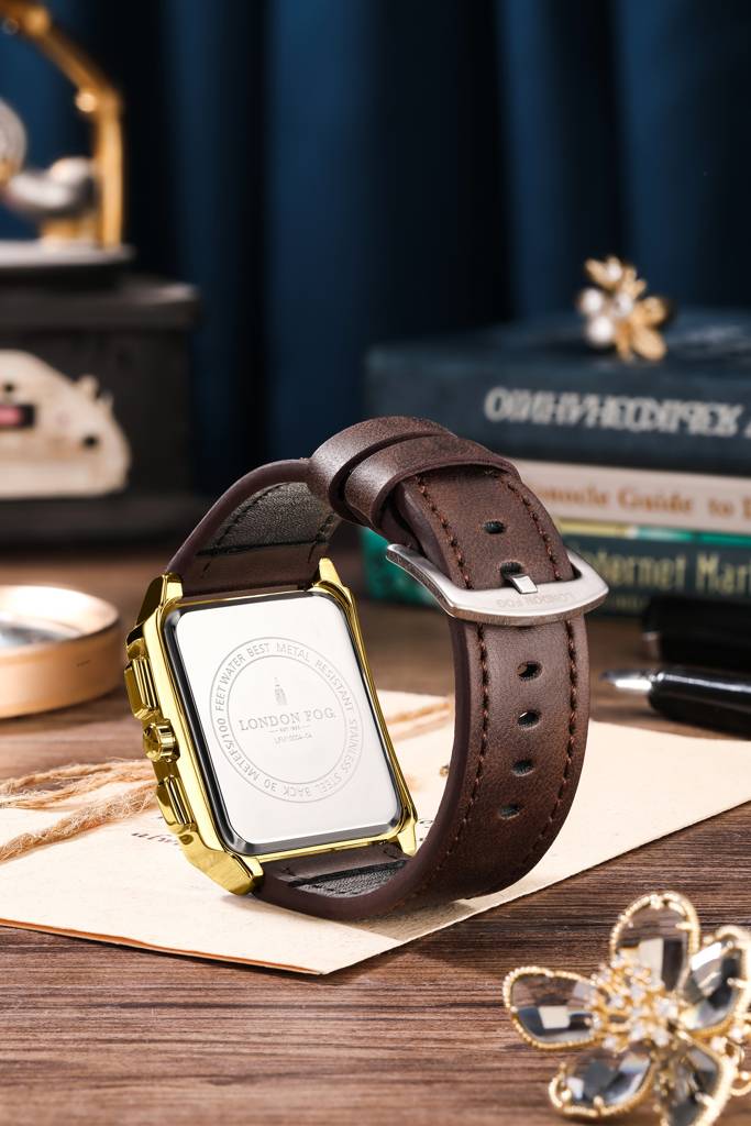 Mayfair Collection Analog Quartz Watch For Men With Leather Strap, Square Metal Case, Crystal Hour Accents, Date : LFM10004-04
