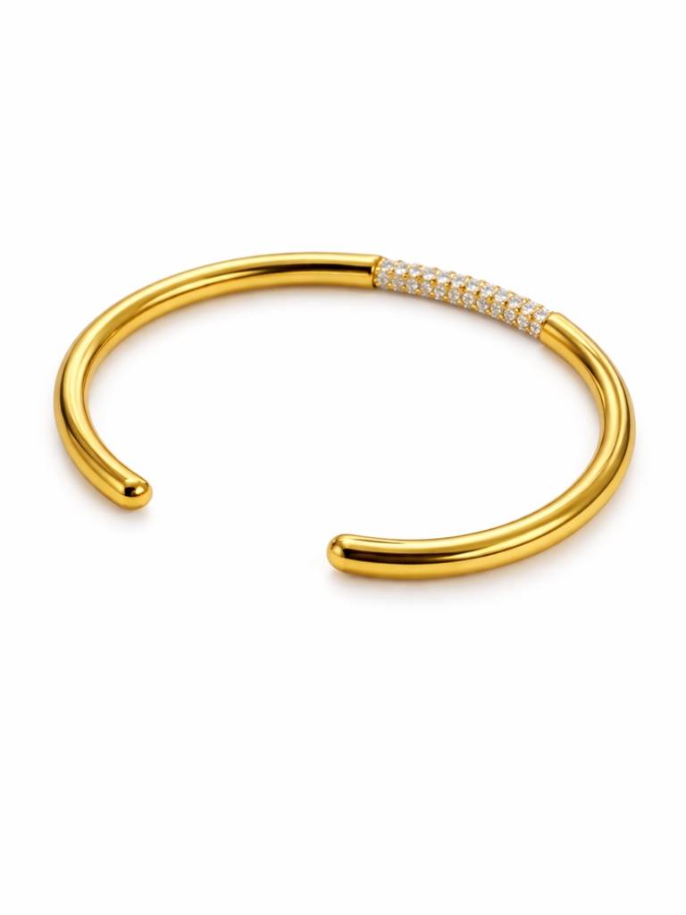Exclusive Rhinestone Premium Gold Cuff Bracelet For Women : S925B698ERPC