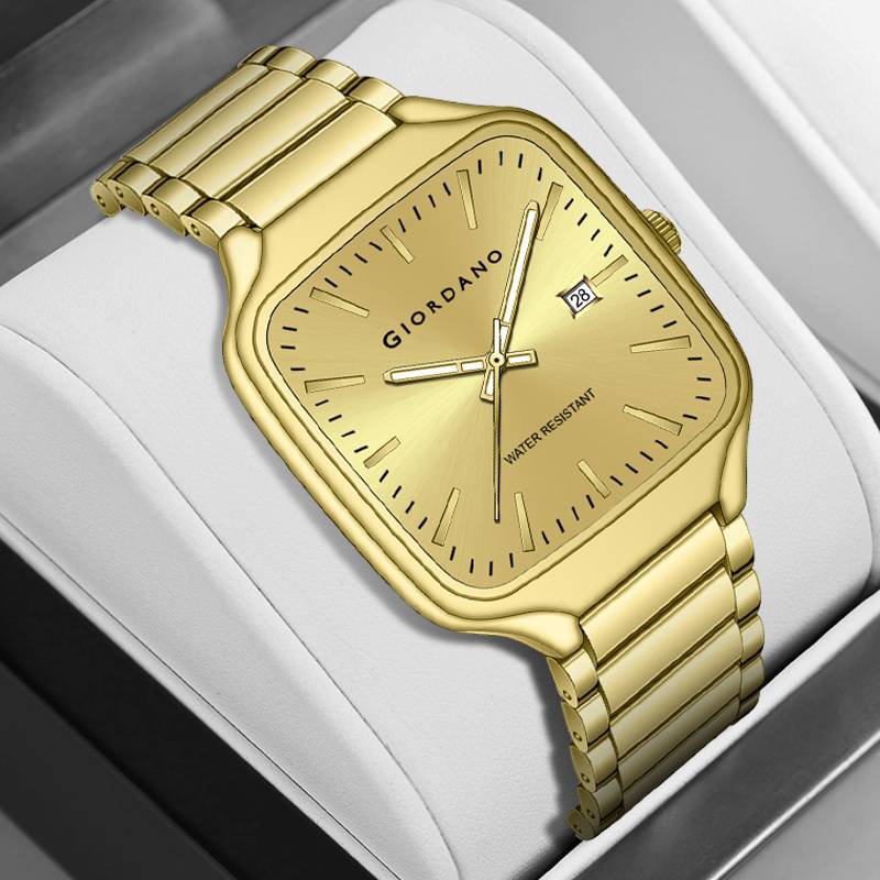 Giordano Analog Watch For Men Â Square Dial, Stainless Steel Strap, Date Display, Water Resistant Classic Dres : GZ-50163-44