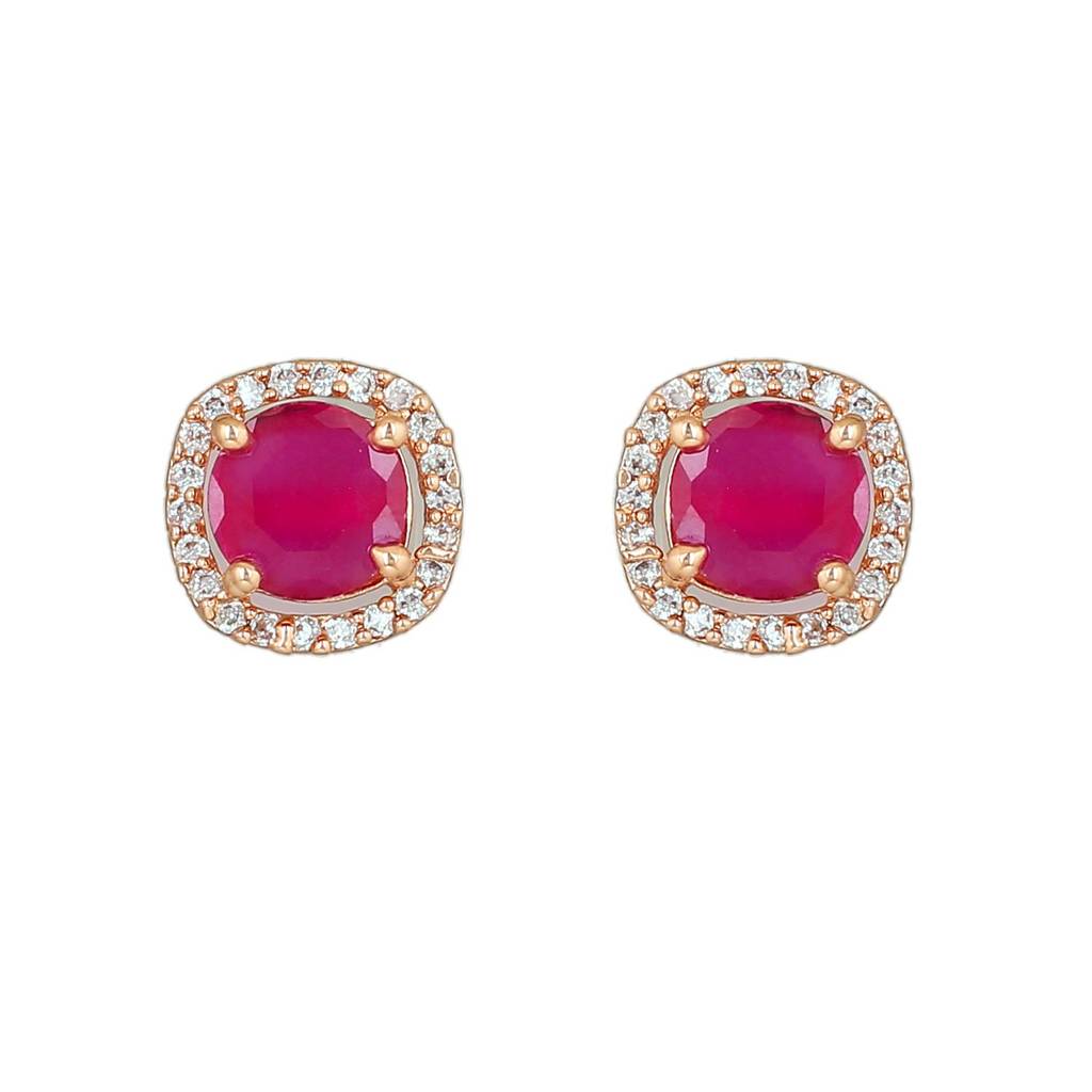 Estele Rose Gold Plated Cz Sparkling Mangalsutra Necklace Set With Ruby Stones For Women