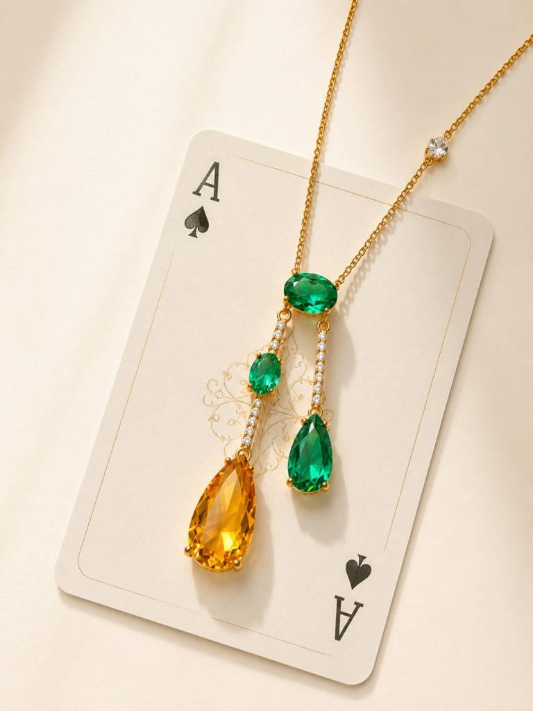 Vendemmia Emerald & Citrine Cascade Necklace & Earring Set, 18K Gold-Plated : SET961ESDS