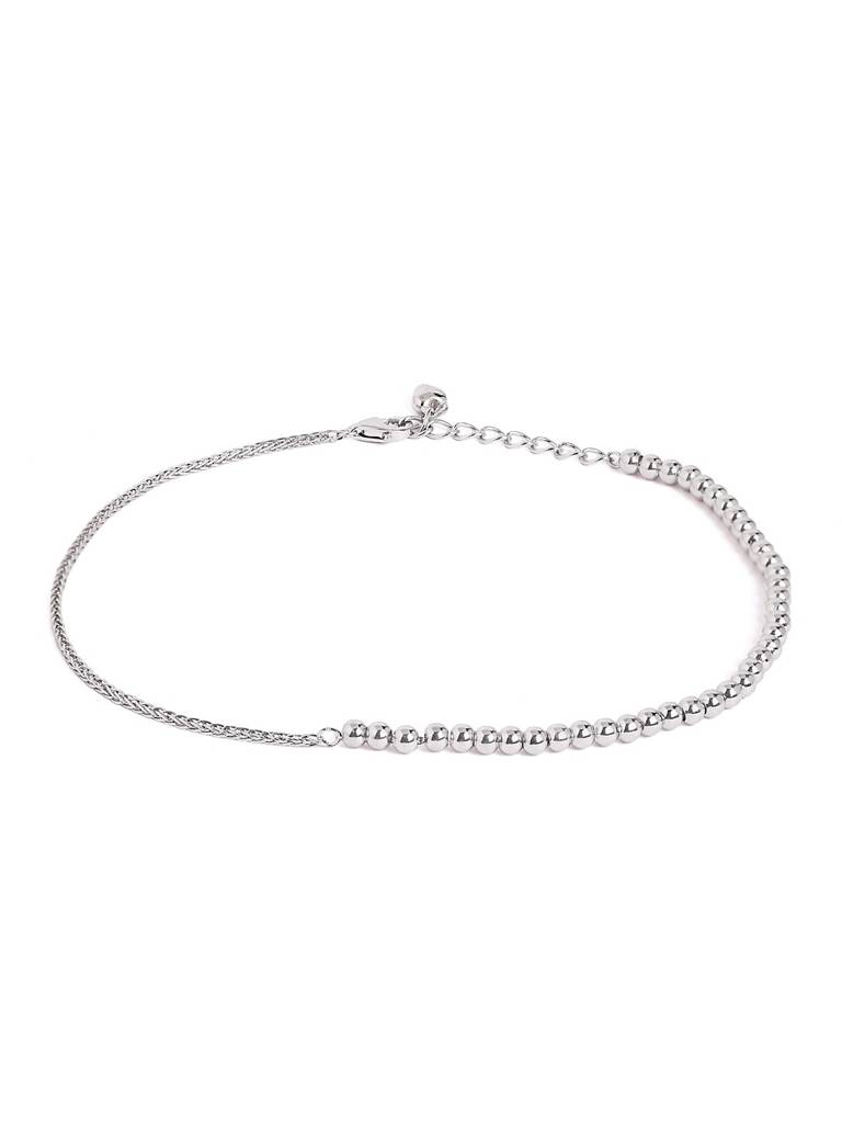 Silver Classic Beaded Adjustable Anklet : WAN00025