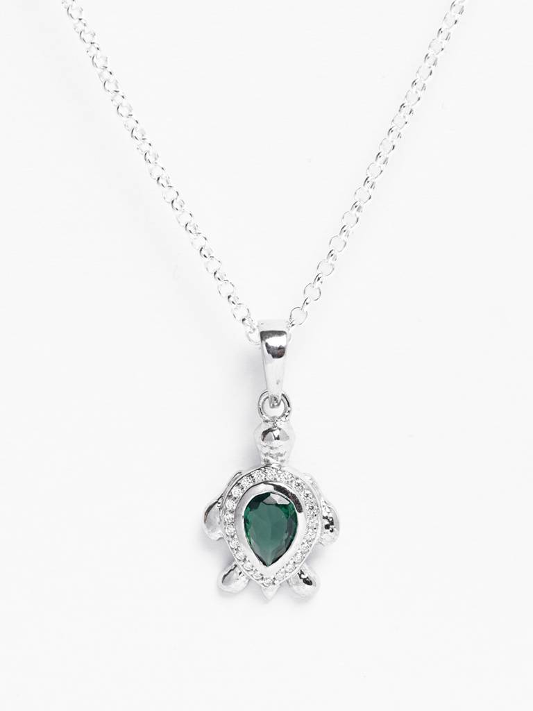 925 Silver Platinum Plated Swiss Zircon Lucky Tortoise Turtle Men Pendant Necklace With Chain Gift For Men & Boys : CSMNP16
