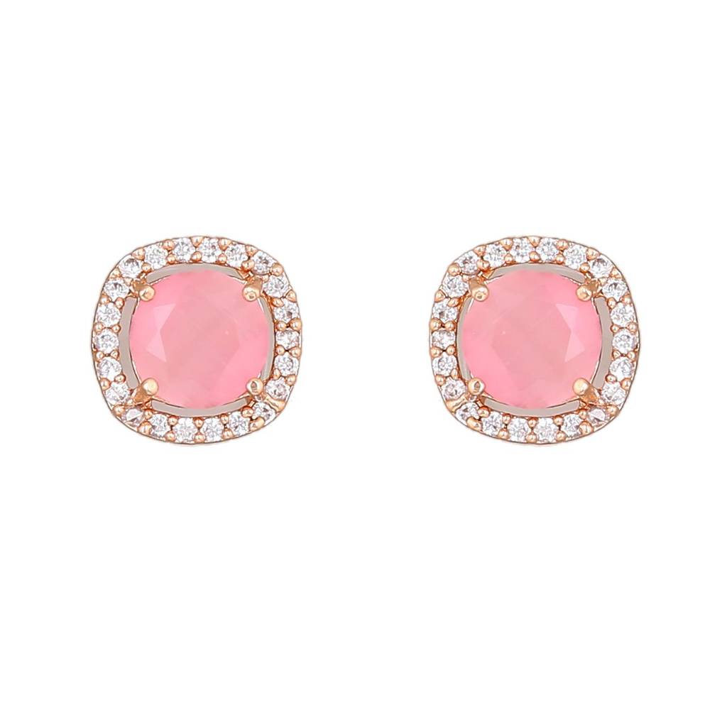 Estele Rose Gold Plated Cz Dazzling Mangalsutra Necklace Set With Mint Pink Stones For Women