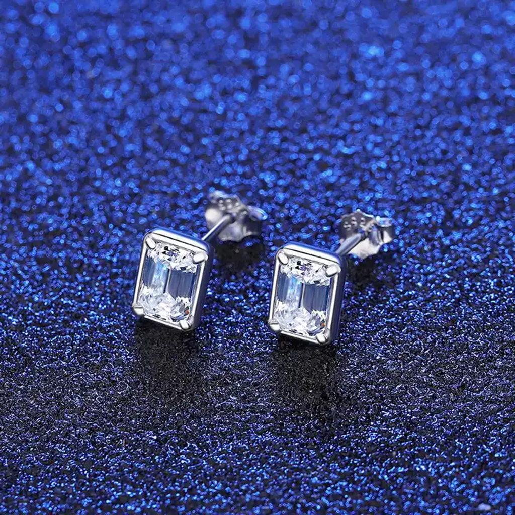 1.2 Ct / Pair Crystal Clear Confidence Emerald Cut Moissanite Studs : Emerald_1.2