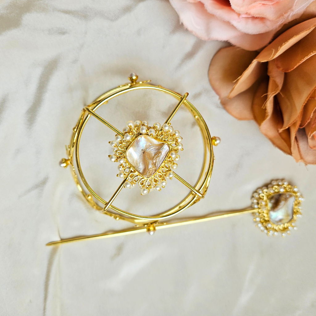 Baroque Pearl Hair Bun Cage Accessory : HB004