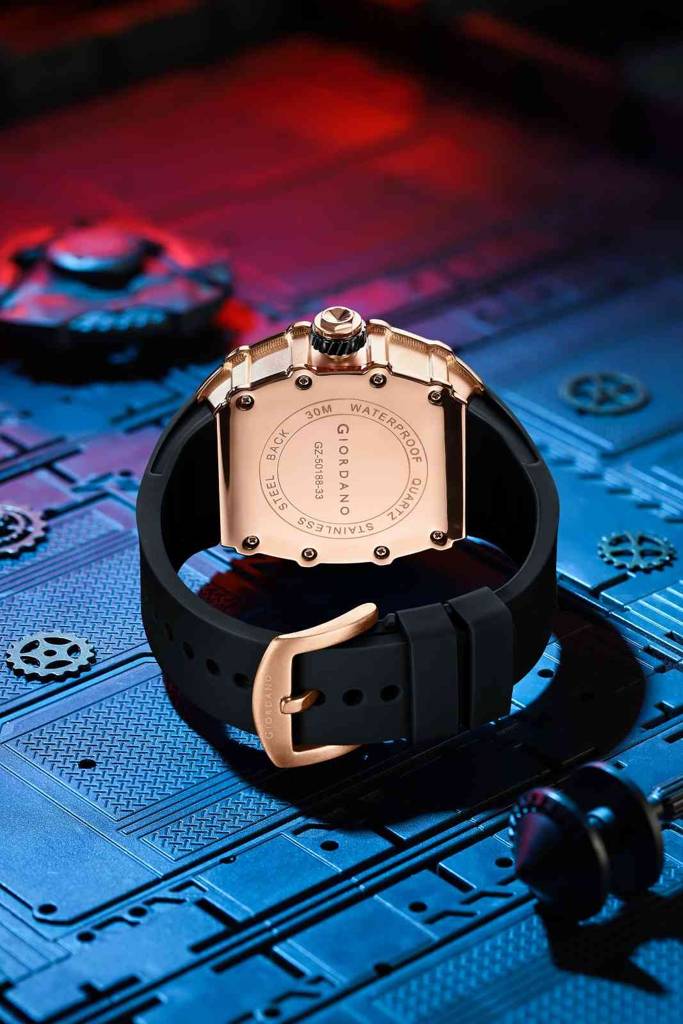 Giordano Analog Skeleton Dial Watch For Men Â Tonneau Case, Silicone Strap, Open-Gear Sport Design, Quartz Mov : GZ-50188-33